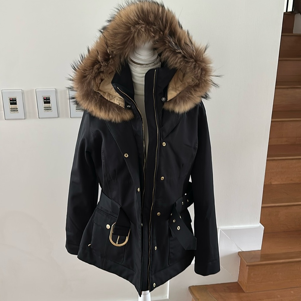 NILS LADIES BLACK BELTED WATERPROOF SKI/WINTER JACKET REMOVABLE FUR TRIM…
